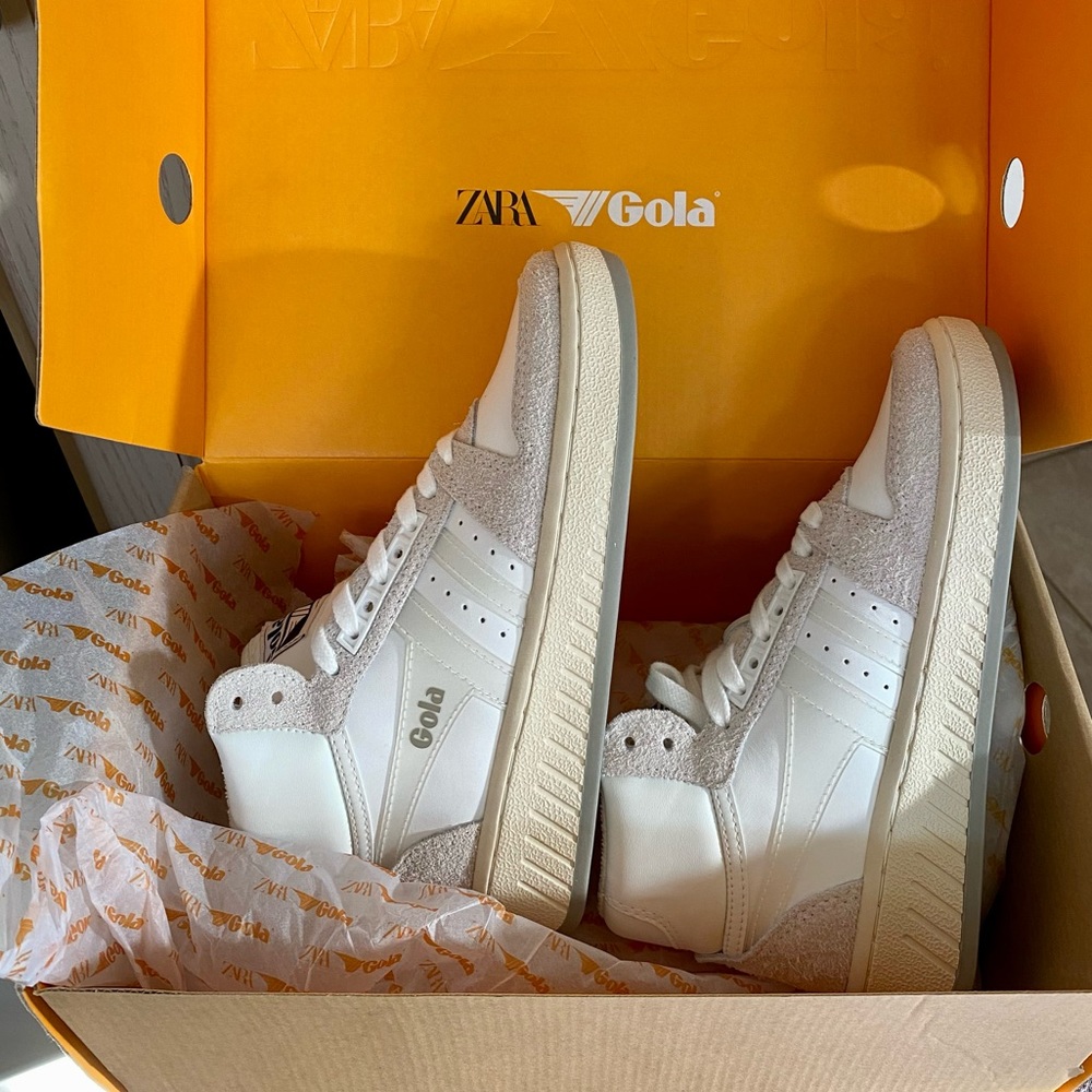 Zara x Gola Collaboration High Top Sneakers - Towel Interior, Leather Size US 6 - Picture 1 of 14